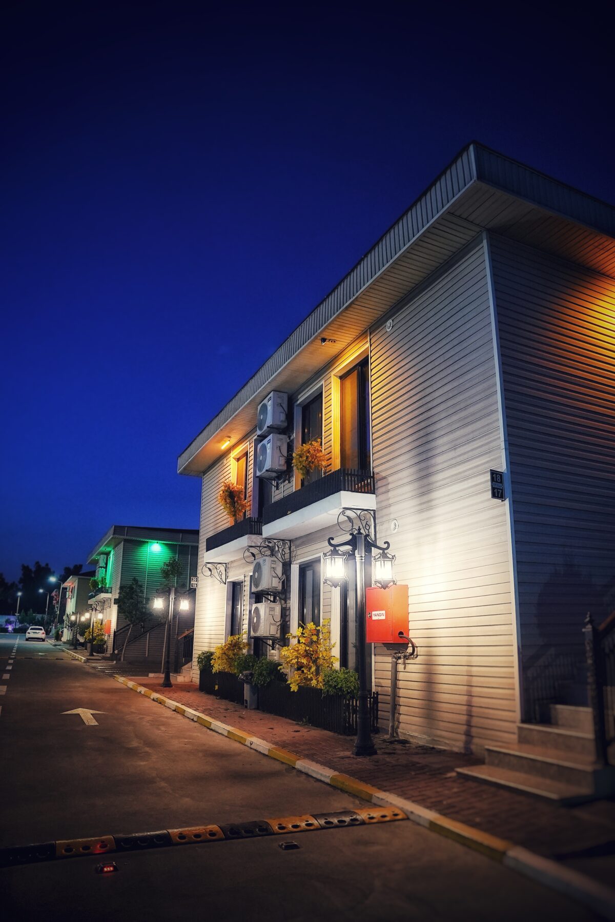 Swan Villages villa exterior at dusk